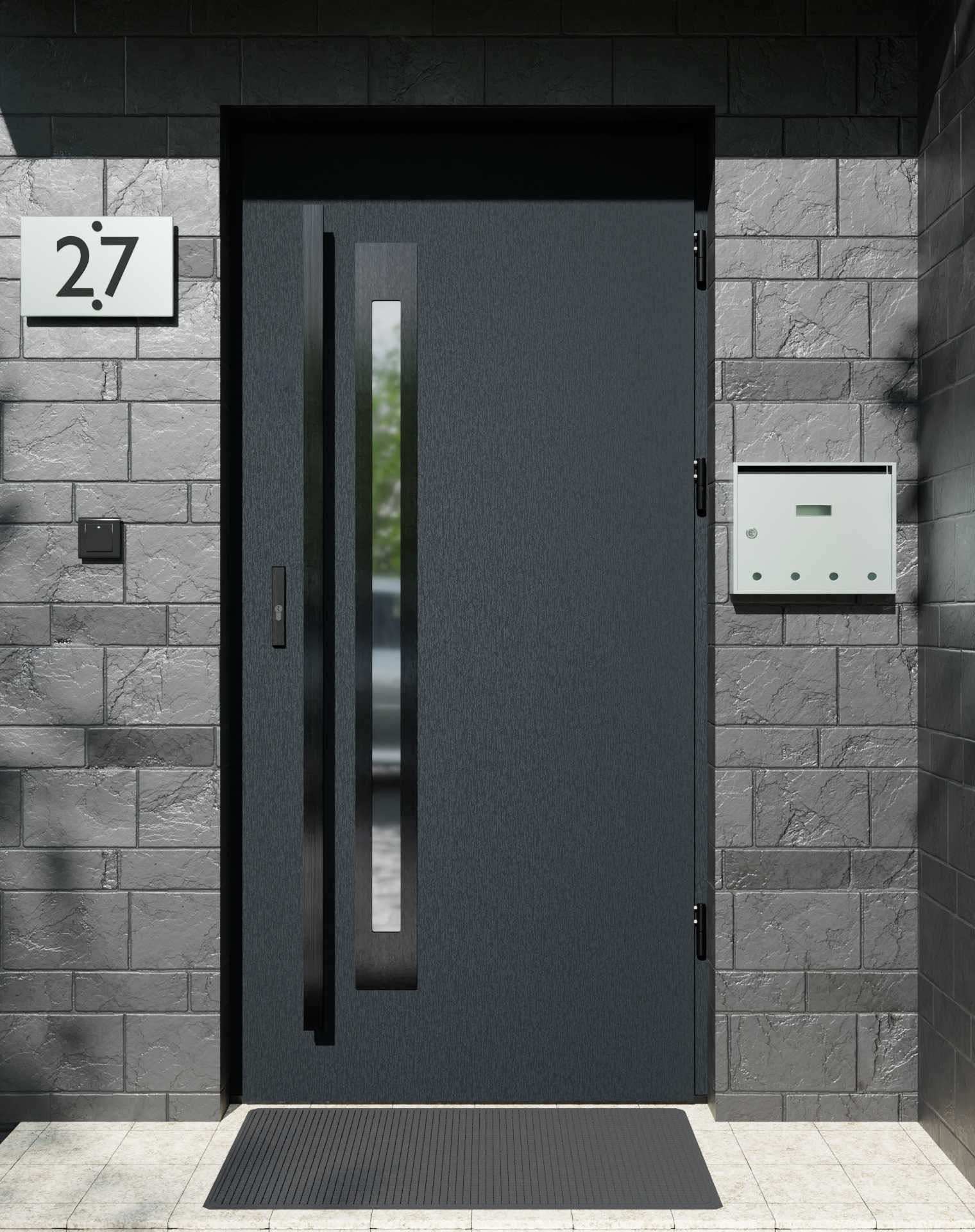 Drzwi zewnętrzne do domu z pochwytem i ościeżnicą aluminiową Otto 11B Noir w systemie Alu extra