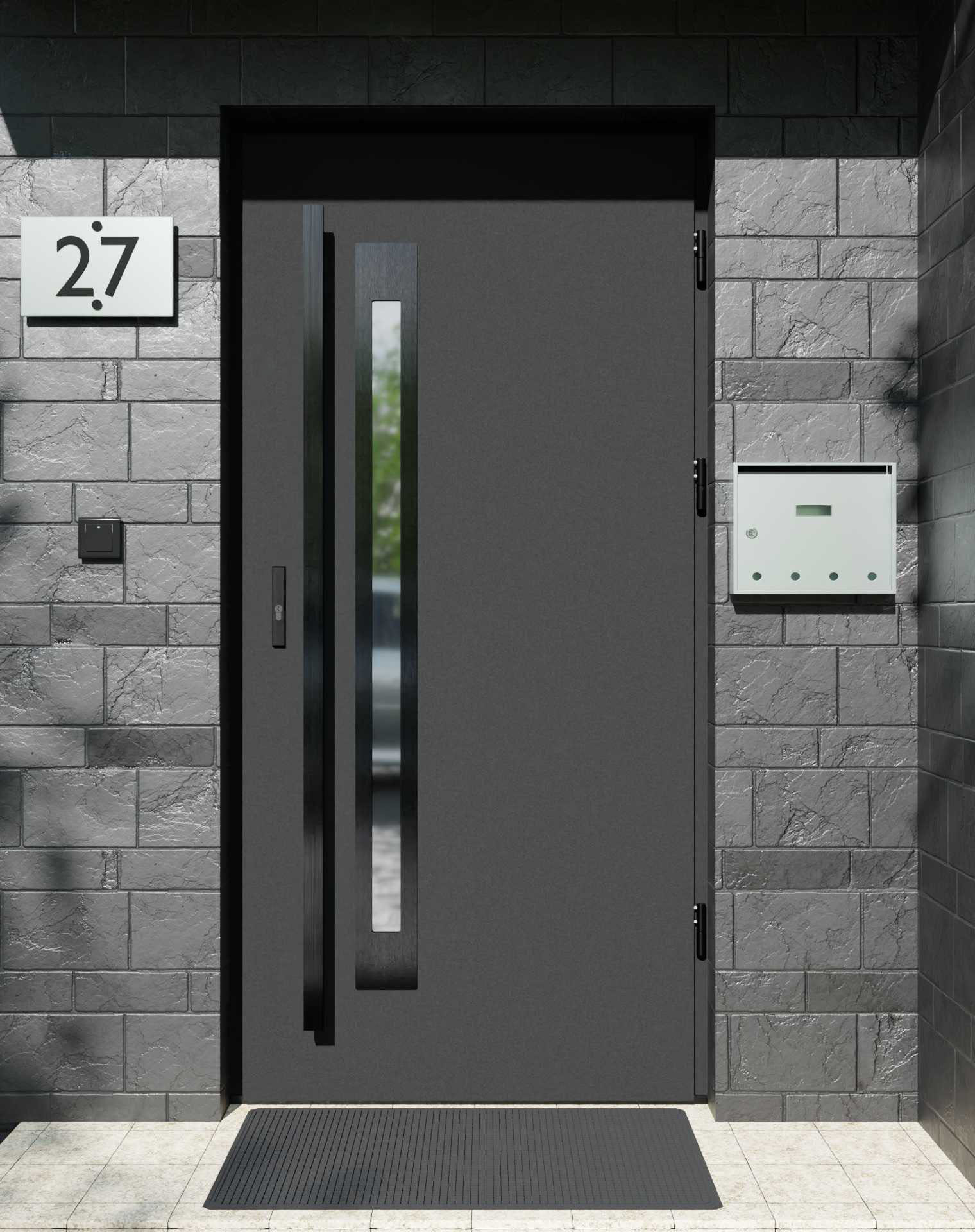 Drzwi zewnętrzne do domu z pochwytem i ościeżnicą aluminiową Otto 11B Noir w systemie Alu extra