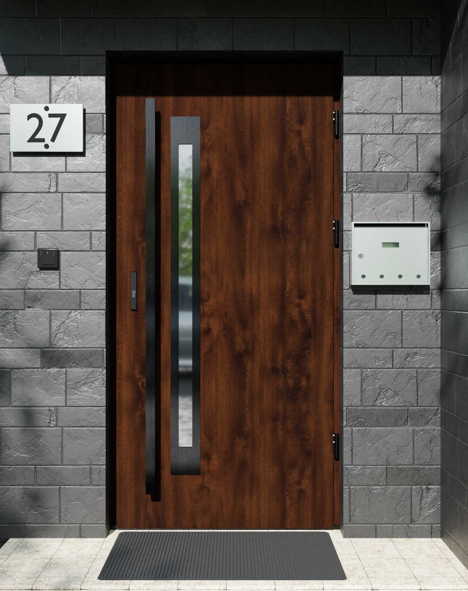 Drzwi zewnętrzne do domu z pochwytem i ościeżnicą aluminiową Otto 11B Noir w systemie Alu extra