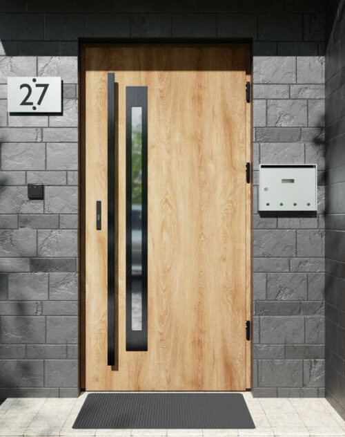 Drzwi zewnętrzne do domu z pochwytem i ościeżnicą aluminiową Otto 11B Noir Matt w systemie Alu