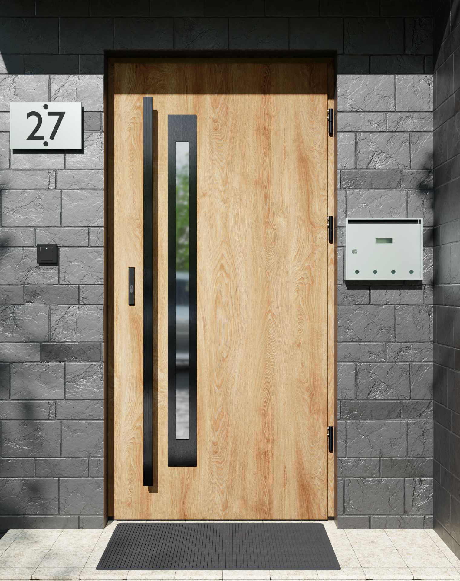 Drzwi zewnętrzne do domu z pochwytem i ościeżnicą aluminiową Otto 11B Noir w systemie Alu extra