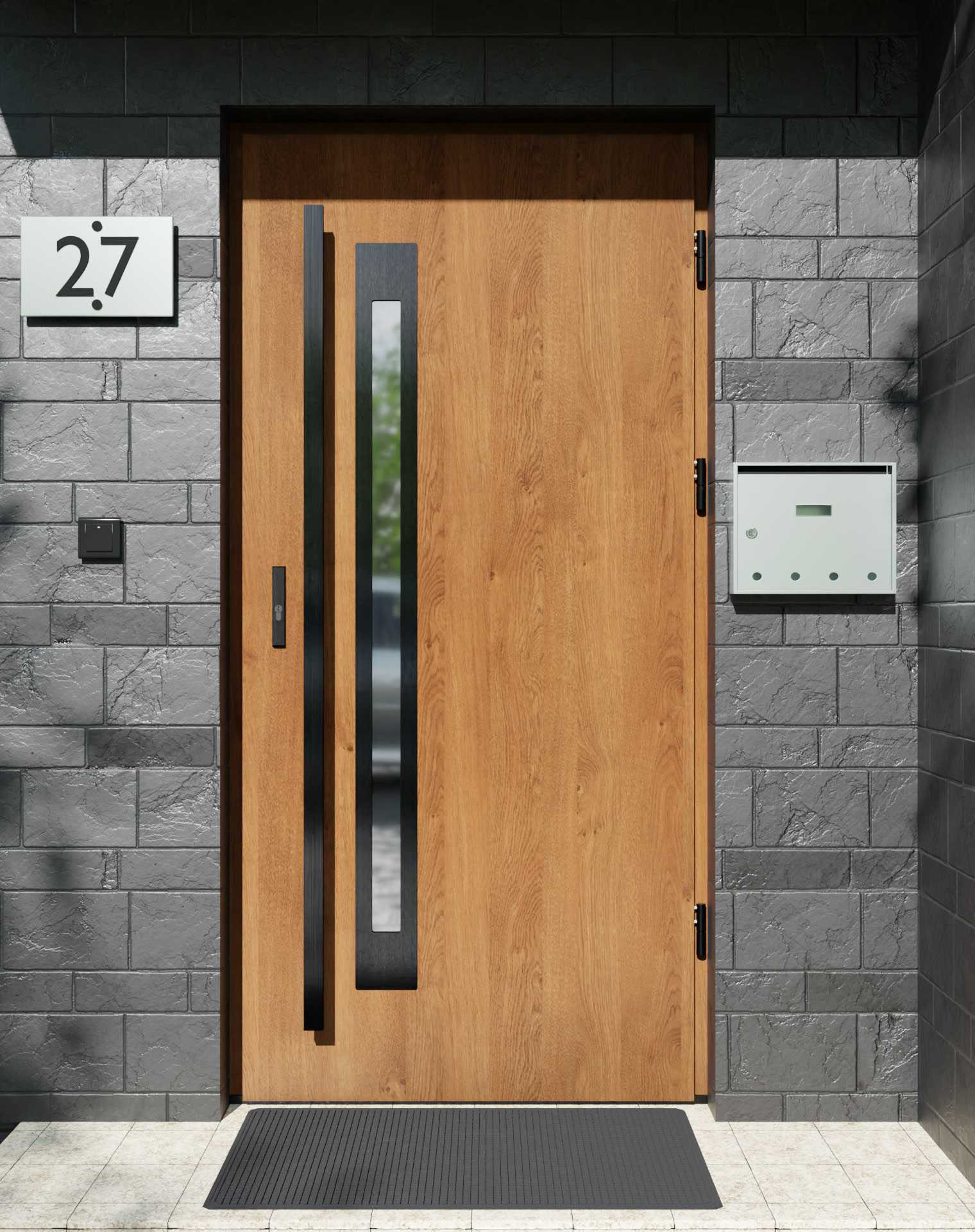 Drzwi zewnętrzne do domu z pochwytem i ościeżnicą aluminiową Otto 11B Noir w systemie Alu extra