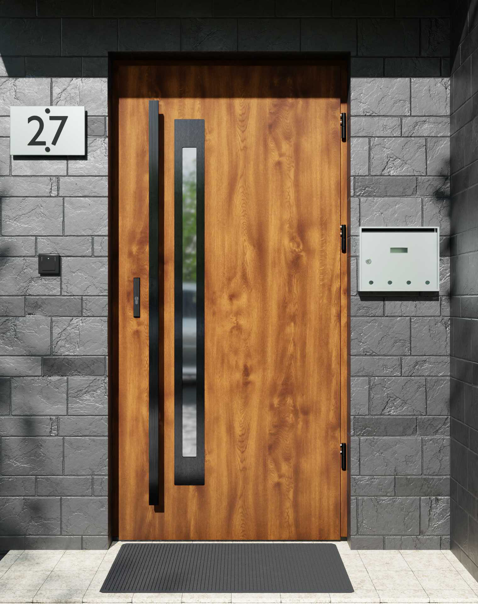 Drzwi zewnętrzne do domu z pochwytem i ościeżnicą aluminiową Otto 11B Noir w systemie Alu extra