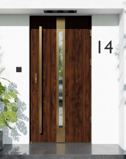 Drzwi zewnętrzne do domu z pochwytem i ościeżnicą aluminiową Otto 12 Gold w systemie Alu