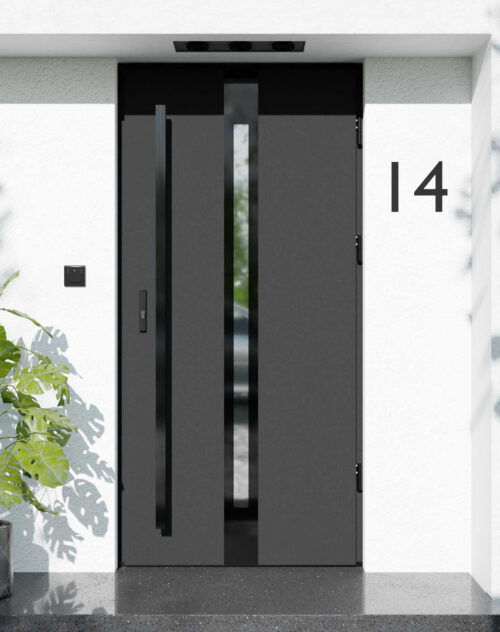 Drzwi zewnętrzne do domu z pochwytem i ościeżnicą aluminiową Otto 12 Noir Glass w systemie Alu