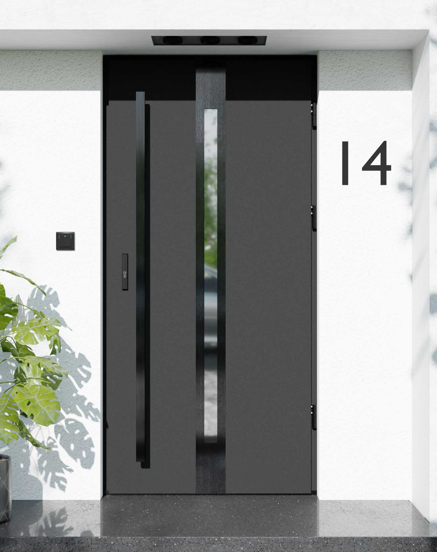 Drzwi zewnętrzne do domu z pochwytem i ościeżnicą aluminiową Otto 12 Noir w systemie Alu extra