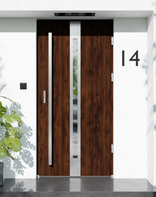 Drzwi zewnętrzne do domu z pochwytem i ościeżnicą drewnianą Otto 12 w systemie Wood extra