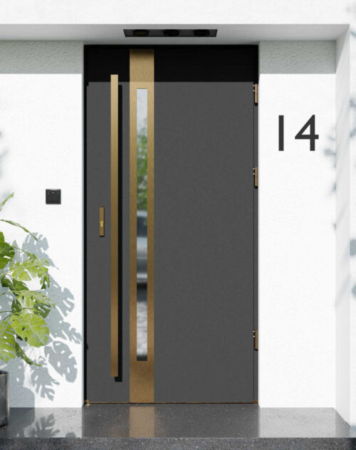 Drzwi zewnętrzne do domu z pochwytem i ościeżnicą drewnianą Otto 12B Gold w systemie Wood extra