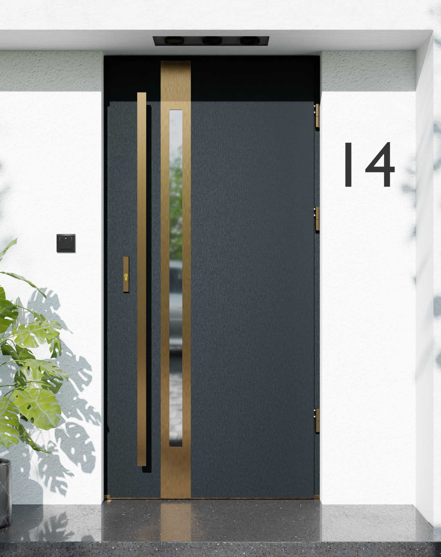 Drzwi zewnętrzne do domu z pochwytem i ościeżnicą aluminiową Otto 12B Gold w systemie Alu