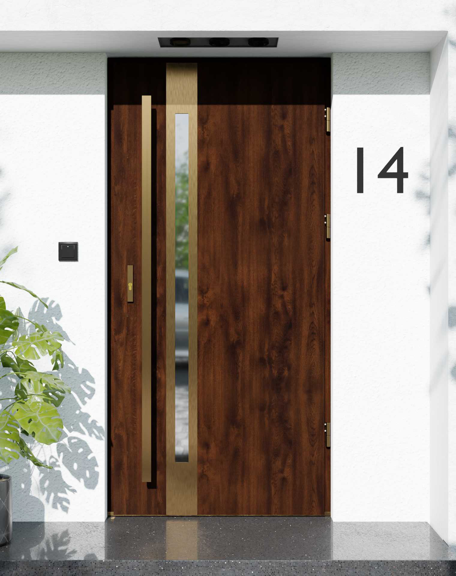 Drzwi zewnętrzne do domu z pochwytem i ościeżnicą aluminiową Otto 12B Gold w systemie Alu