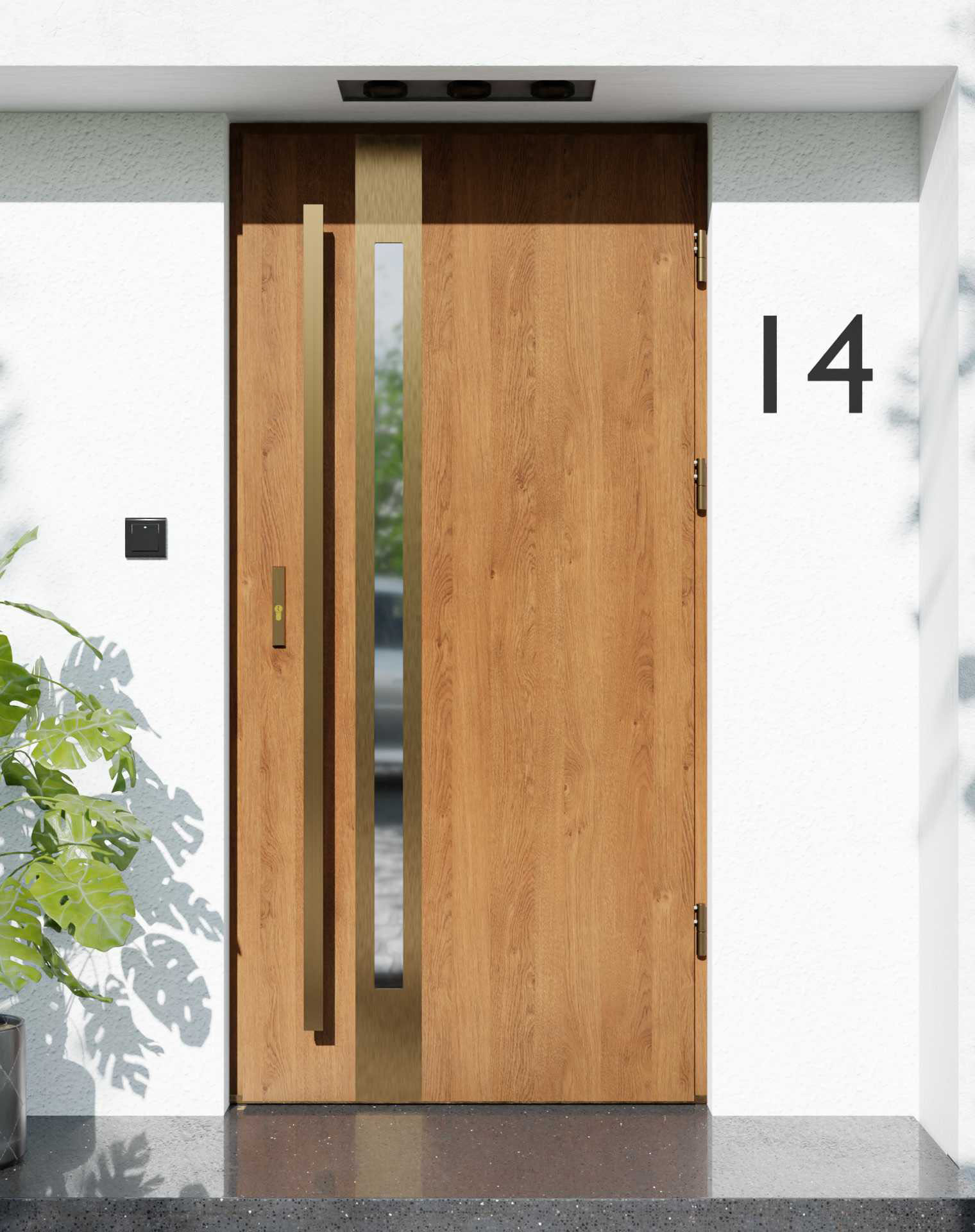 Drzwi zewnętrzne do domu z pochwytem i ościeżnicą aluminiową Otto 12B Gold w systemie Alu