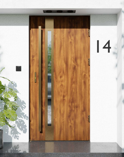 Drzwi zewnętrzne do domu z pochwytem i ościeżnicą aluminiową Otto 12B Gold w systemie Alu