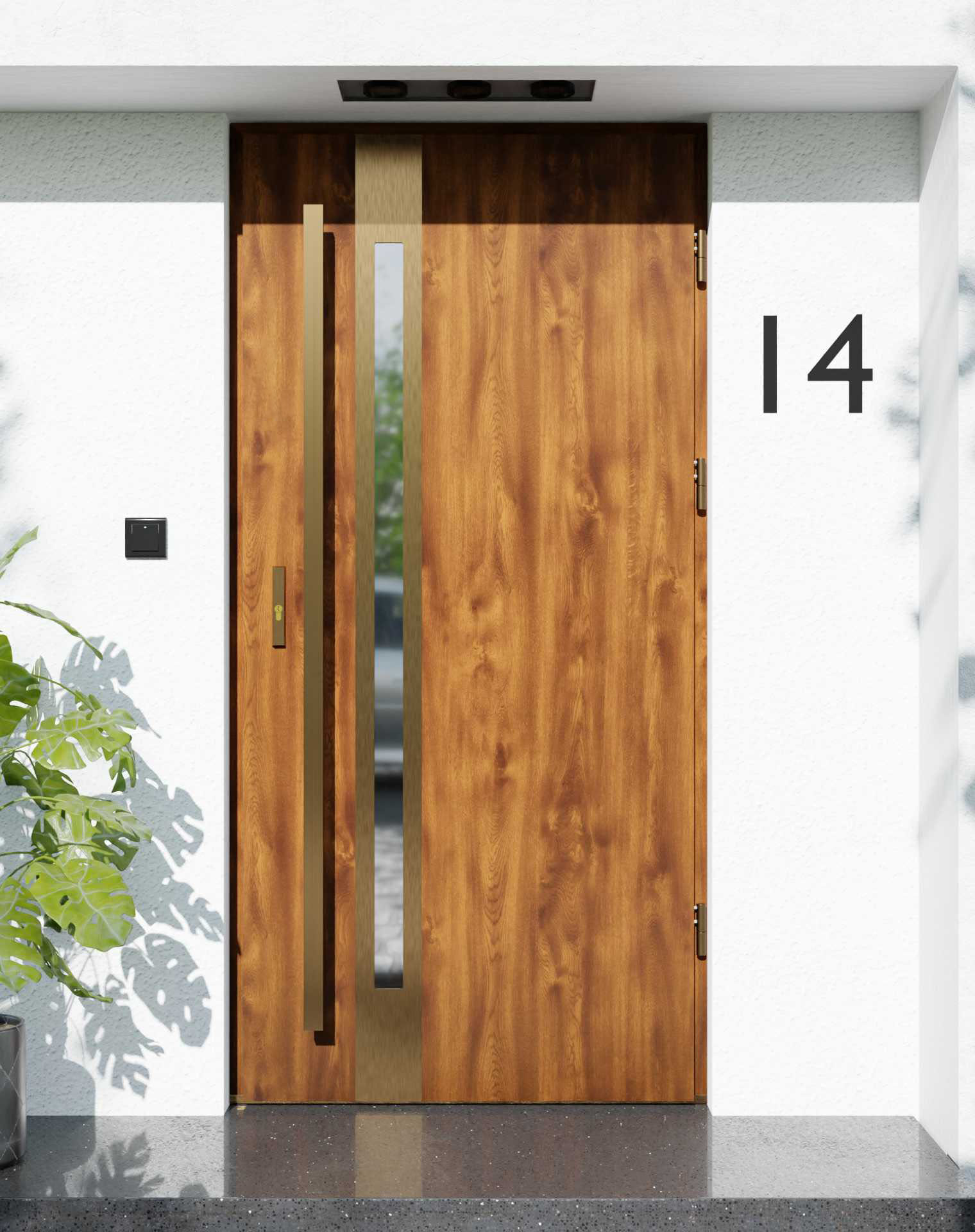 Drzwi zewnętrzne do domu z pochwytem i ościeżnicą aluminiową Otto 12B Gold w systemie Alu