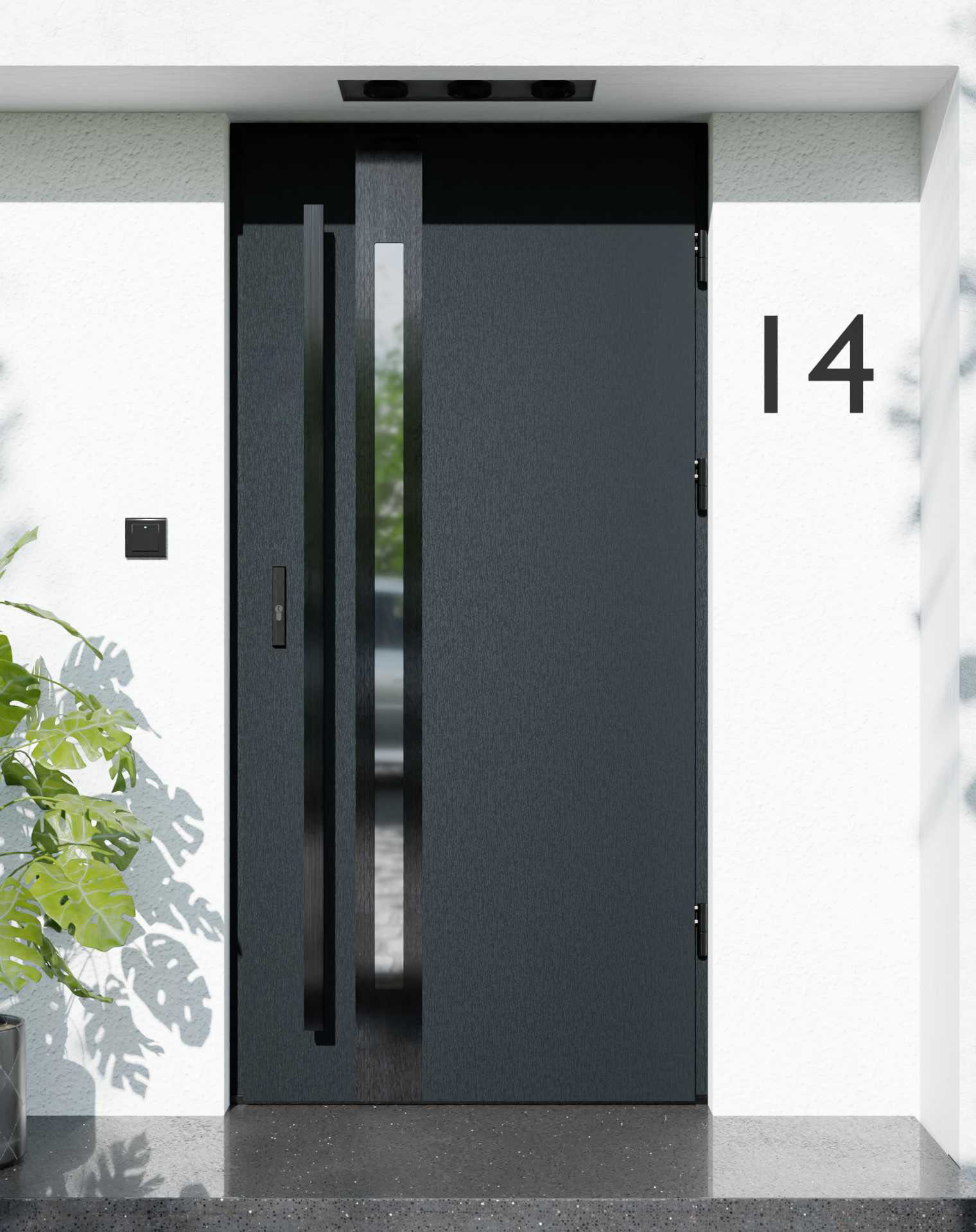 Drzwi zewnętrzne do domu z pochwytem i ościeżnicą aluminiową Otto 12B Noir w systemie Alu