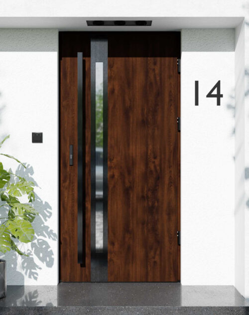 Drzwi zewnętrzne do domu z pochwytem i ościeżnicą drewnianą Otto 12B Noir w systemie Wood extra