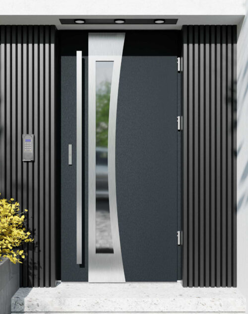 Drzwi zewnętrzne do domu z pochwytem i ościeżnicą aluminiową Otto 17B w systemie Alu