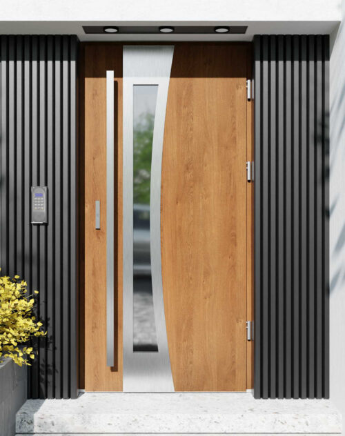 Drzwi zewnętrzne do domu z pochwytem i ościeżnicą drewnianą Otto 17B w systemie Wood extra