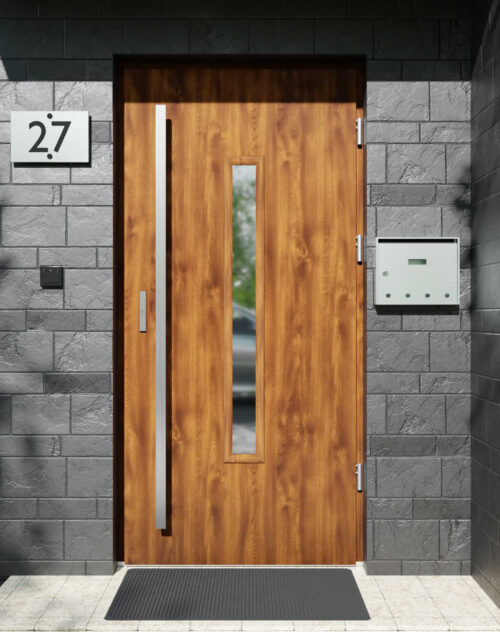 Drzwi zewnętrzne do domu z pochwytem i ościeżnicą aluminiową Otto 23 w systemie Alu