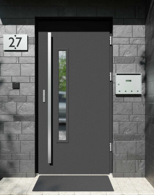 Drzwi zewnętrzne do domu z pochwytem i ościeżnicą aluminiową Otto 23B w systemie Alu