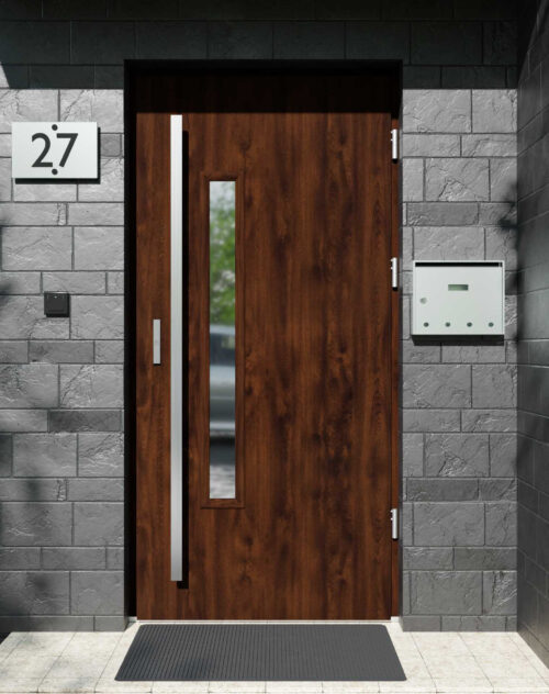 Drzwi zewnętrzne do domu z pochwytem i ościeżnicą aluminiową Otto 23B w systemie Alu extra