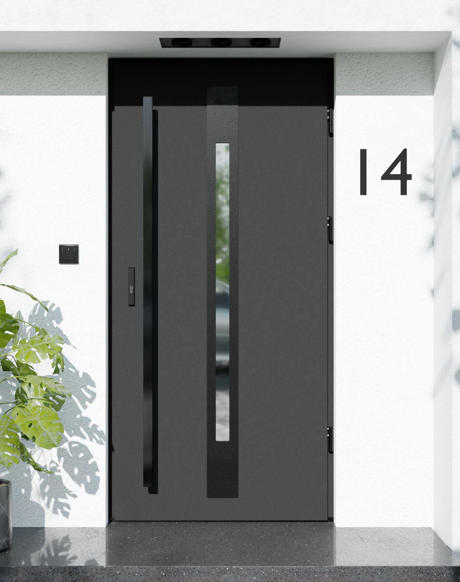 Drzwi zewnętrzne do domu z pochwytem i ościeżnicą aluminiową Otto 31 Noir Matt w systemie Alu