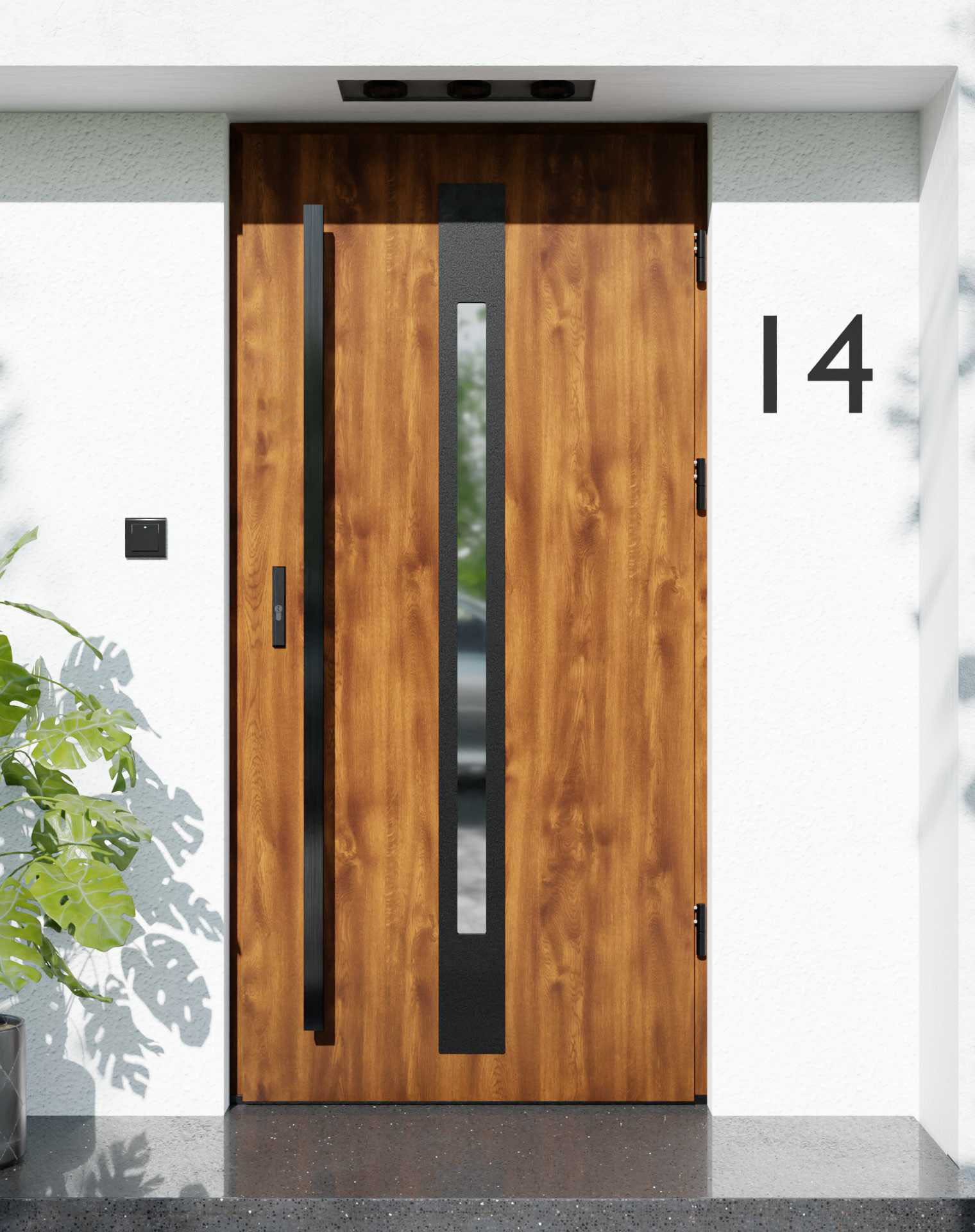 Drzwi zewnętrzne do domu z pochwytem i ościeżnicą aluminiową Otto 31 Noir Matt w systemie Alu