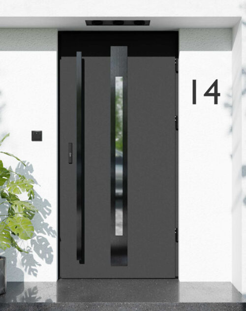 Drzwi zewnętrzne do domu z pochwytem i ościeżnicą aluminiową Otto 31 Noir w systemie Alu extra