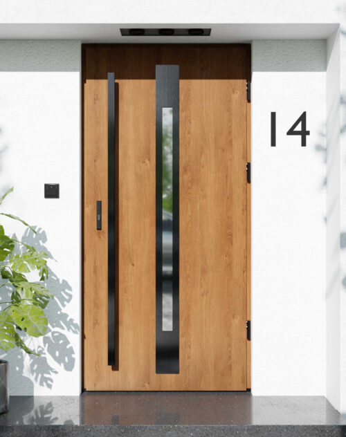 Drzwi zewnętrzne do domu z pochwytem i ościeżnicą aluminiową Otto 31 Noir w systemie Alu