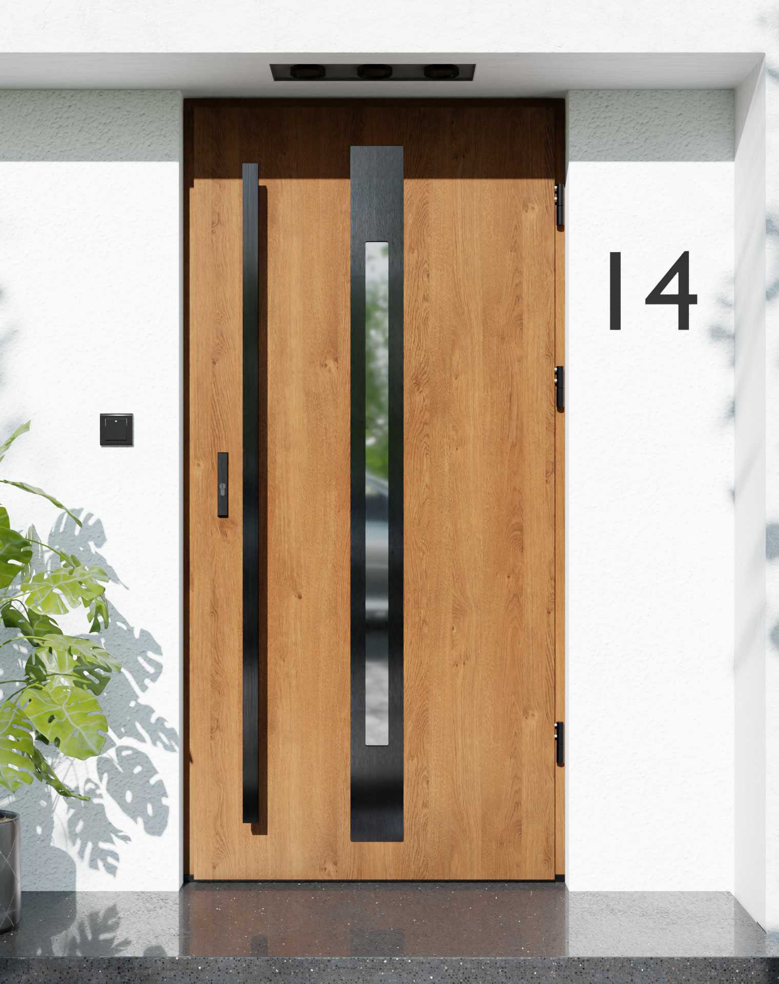 Drzwi zewnętrzne do domu z pochwytem i ościeżnicą aluminiową Otto 31 Noir w systemie Alu