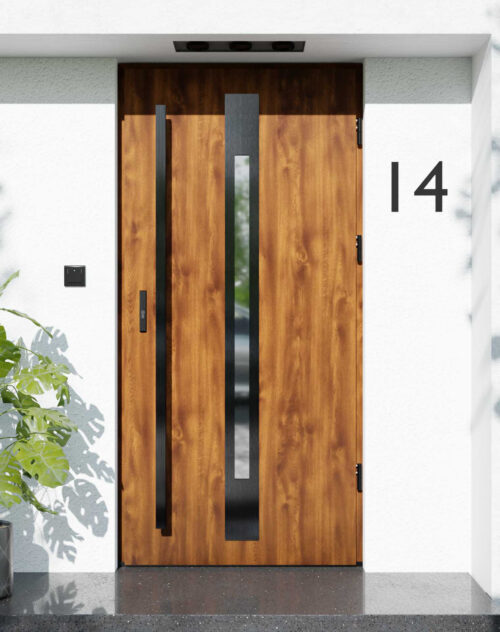 Drzwi zewnętrzne do domu z pochwytem i ościeżnicą drewnianą Otto 31 Noir w systemie Wood extra