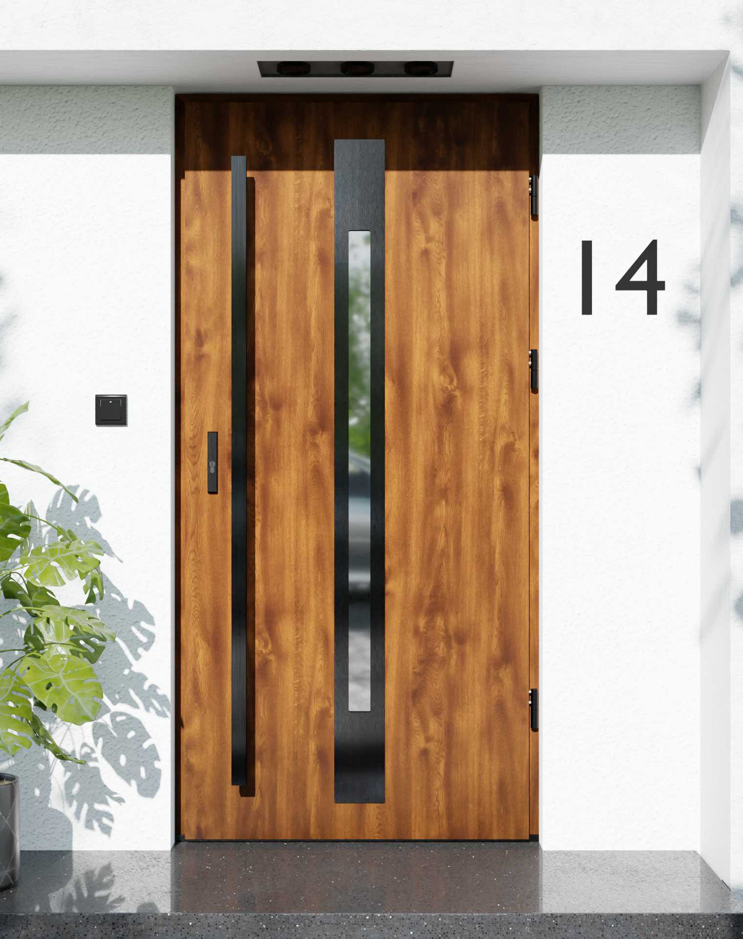 Drzwi zewnętrzne do domu z pochwytem i ościeżnicą aluminiową Otto 31 Noir w systemie Alu