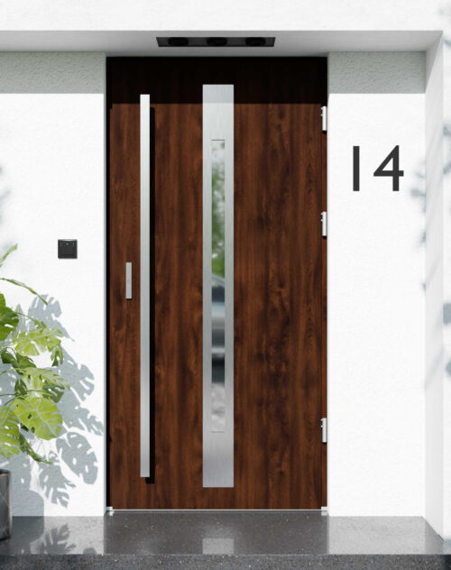 Drzwi zewnętrzne do domu z pochwytem i ościeżnicą drewnianą Otto 31 w systemie Wood extra