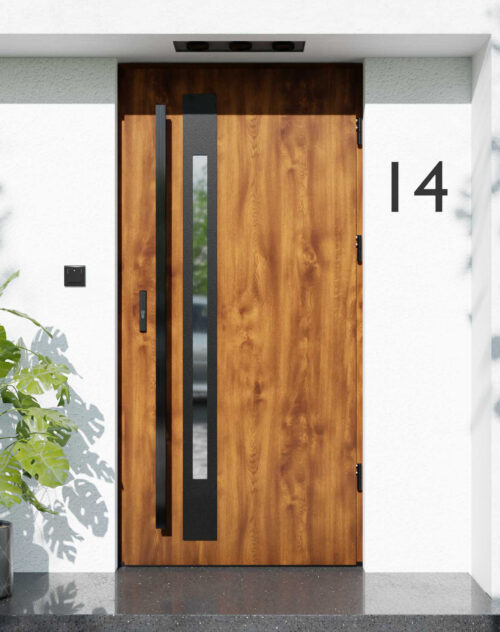 Drzwi zewnętrzne do domu z pochwytem i ościeżnicą drewnianą Otto 31B Noir Matt w systemie Wood extra