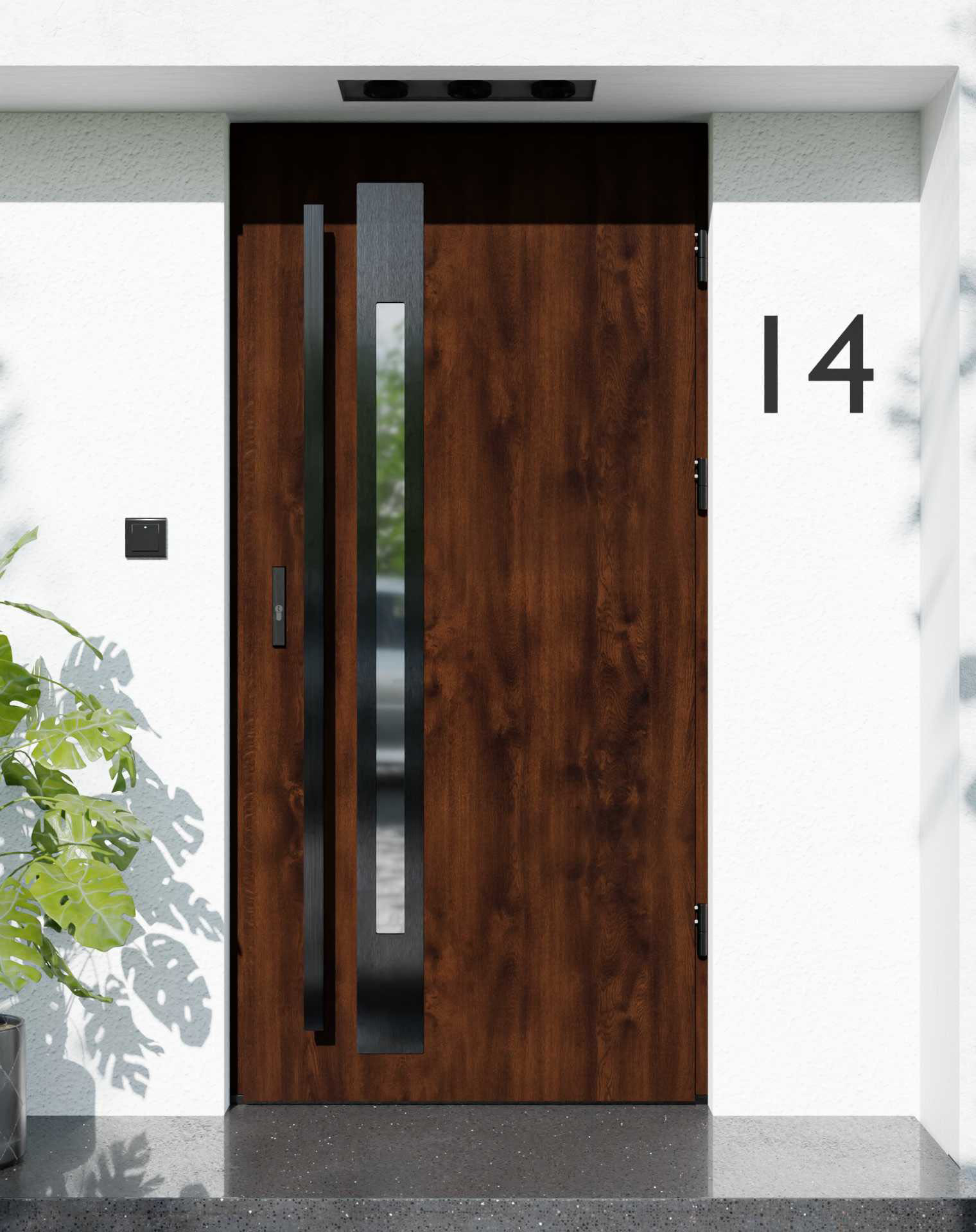 Drzwi zewnętrzne do domu z pochwytem i ościeżnicą aluminiową Otto 31B Noir w systemie Alu