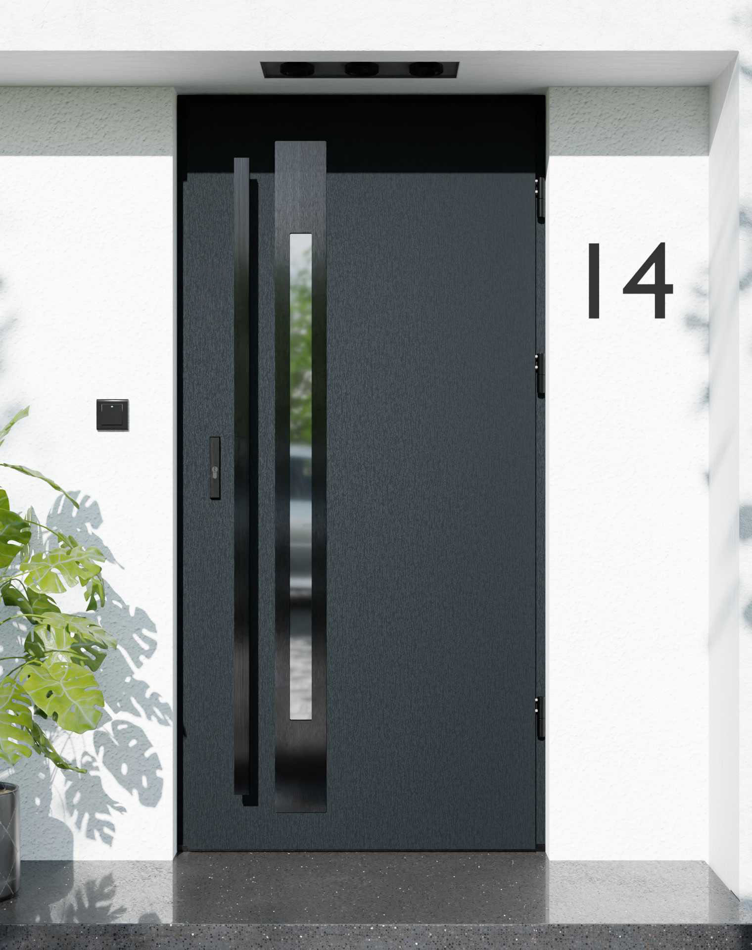 Drzwi zewnętrzne do domu z pochwytem i ościeżnicą aluminiową Otto 31B Noir w systemie Alu