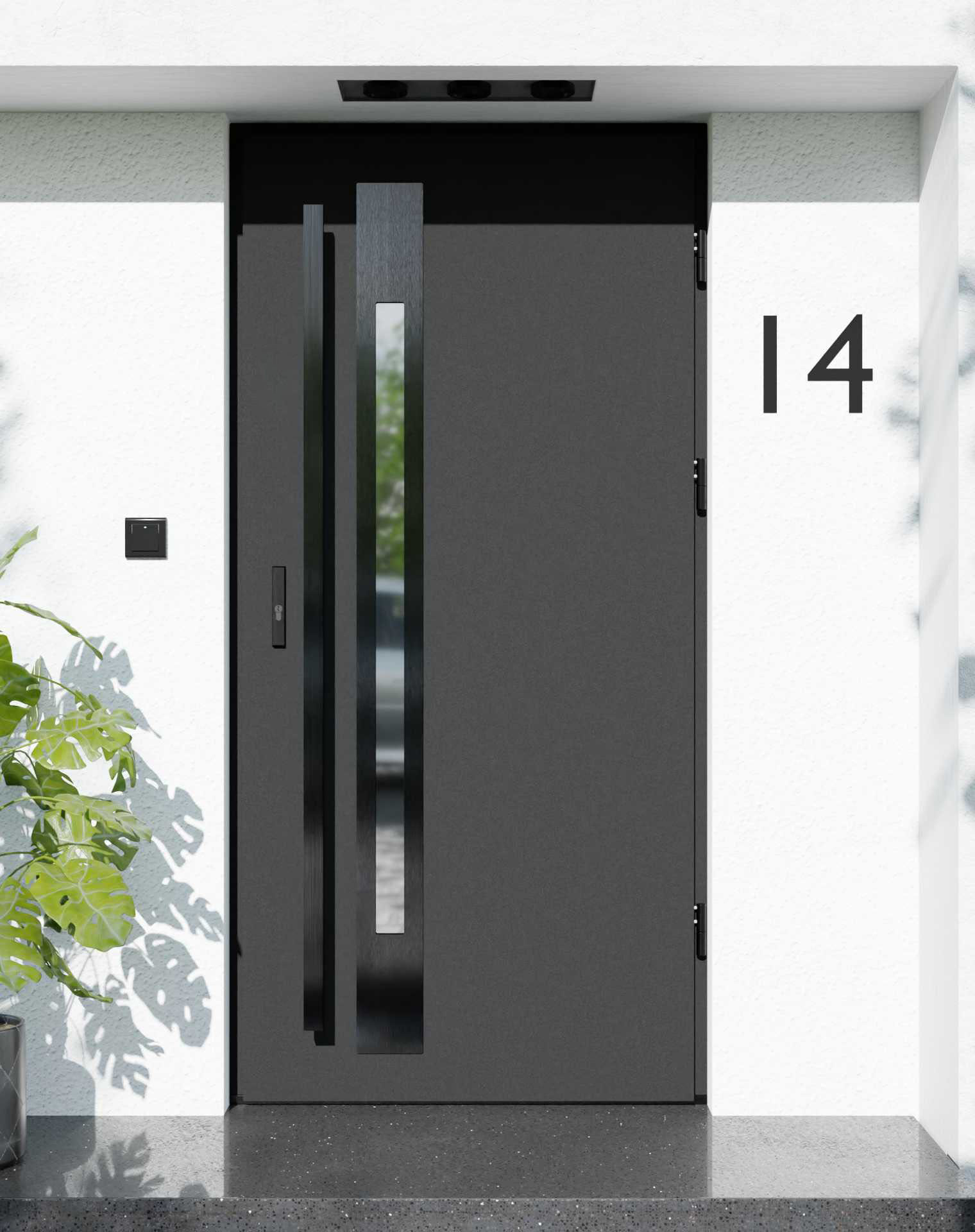 Drzwi zewnętrzne do domu z pochwytem i ościeżnicą aluminiową Otto 31B Noir w systemie Alu