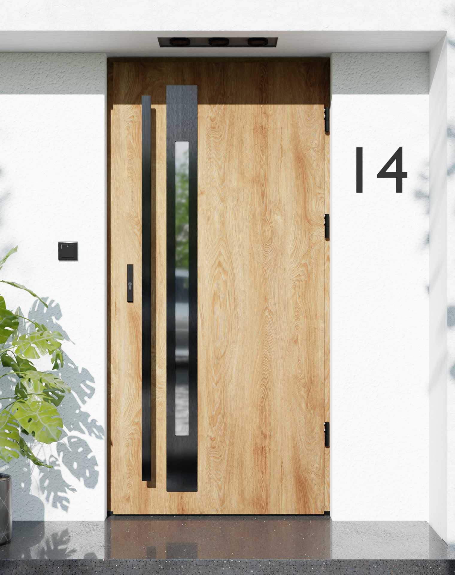 Drzwi zewnętrzne do domu z pochwytem i ościeżnicą aluminiową Otto 31B Noir w systemie Alu