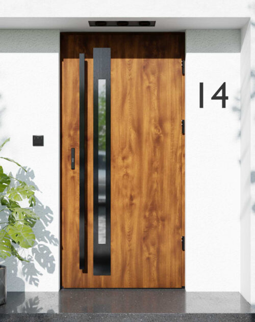 Drzwi zewnętrzne do domu z pochwytem i ościeżnicą drewnianą Otto 31B Noir w systemie Wood extra