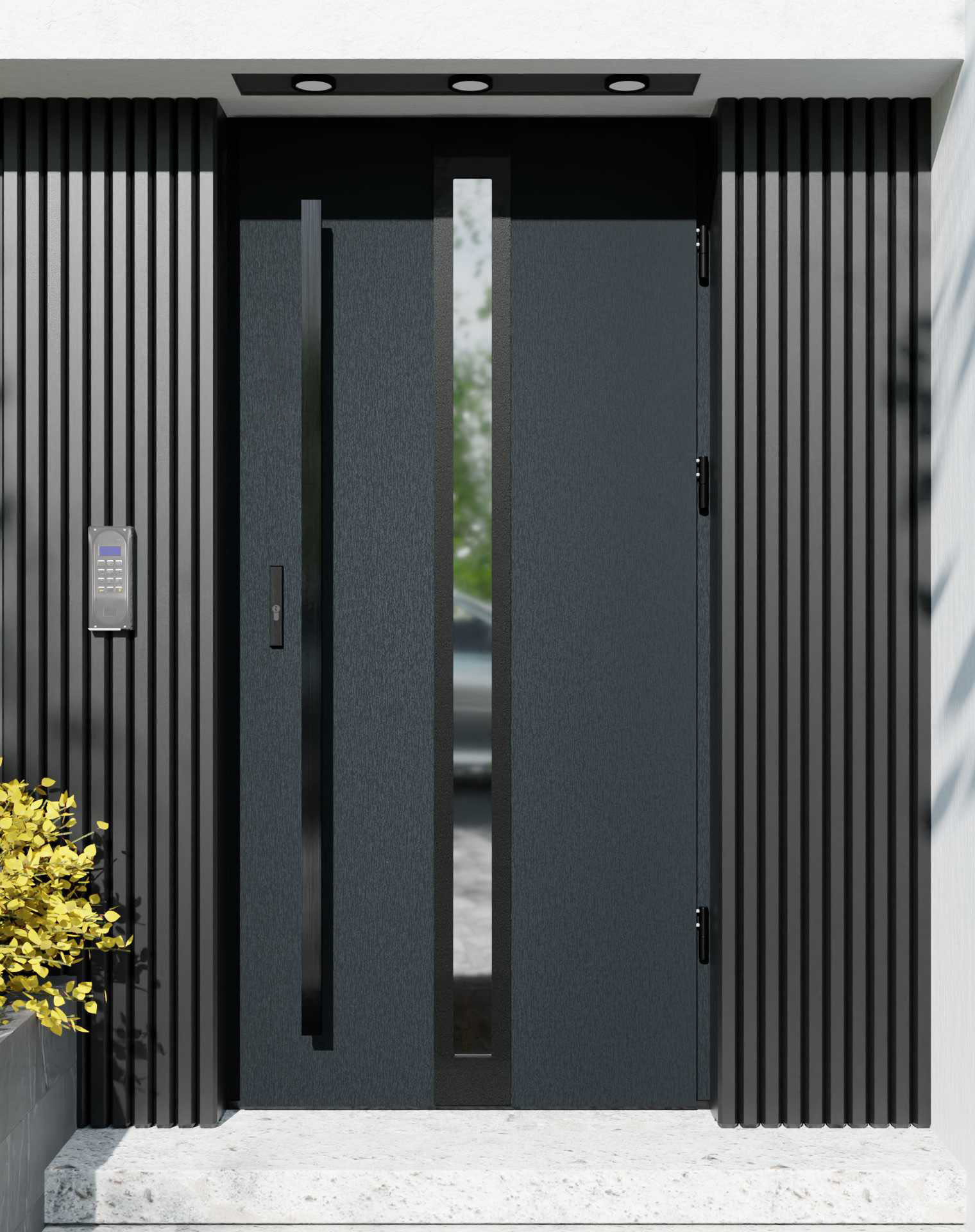 Drzwi zewnętrzne do domu z pochwytem i ościeżnicą aluminiową Otto 32 Noir Matt w systemie Alu