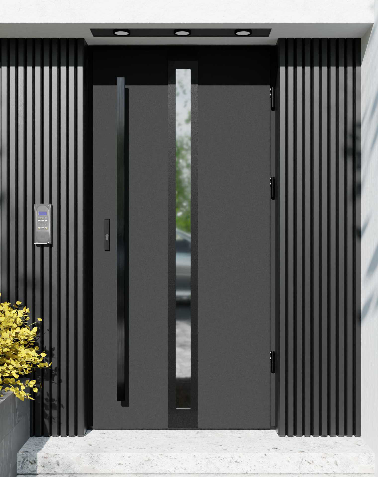 Drzwi zewnętrzne do domu z pochwytem i ościeżnicą aluminiową Otto 32 Noir Matt w systemie Alu