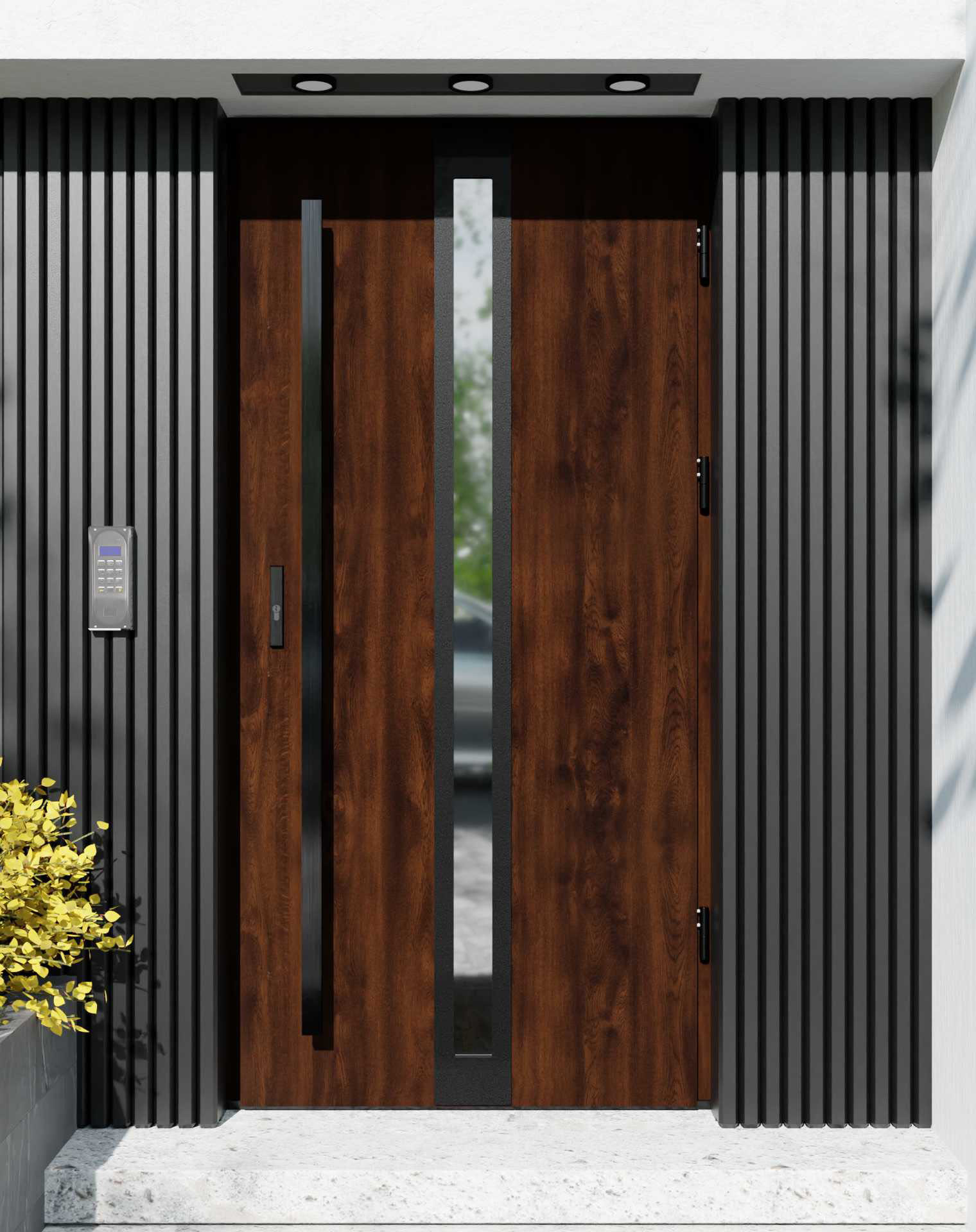 Drzwi zewnętrzne do domu z pochwytem i ościeżnicą aluminiową Otto 32 Noir Matt w systemie Alu