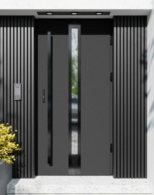 Drzwi zewnętrzne do domu z pochwytem i ościeżnicą aluminiową Otto 32 Noir w systemie Alu extra