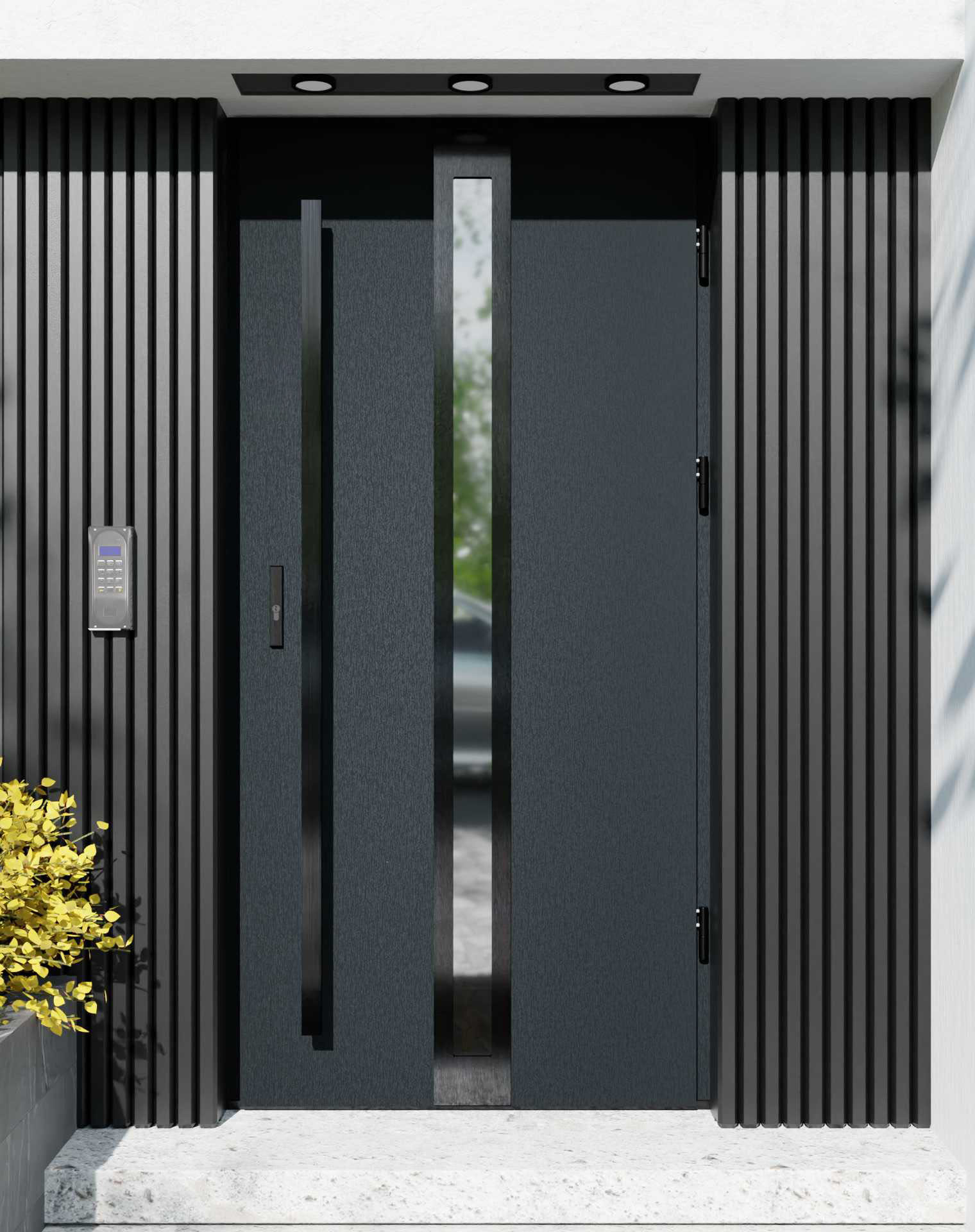 Drzwi zewnętrzne do domu z pochwytem i ościeżnicą aluminiową Otto 32 Noir w systemie Alu