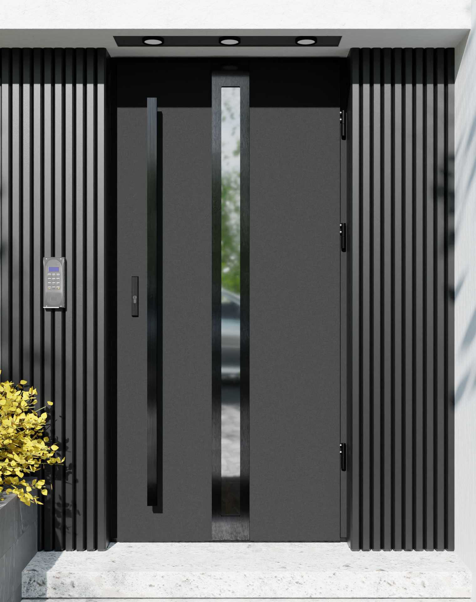 Drzwi zewnętrzne do domu z pochwytem i ościeżnicą aluminiową Otto 32 Noir w systemie Alu