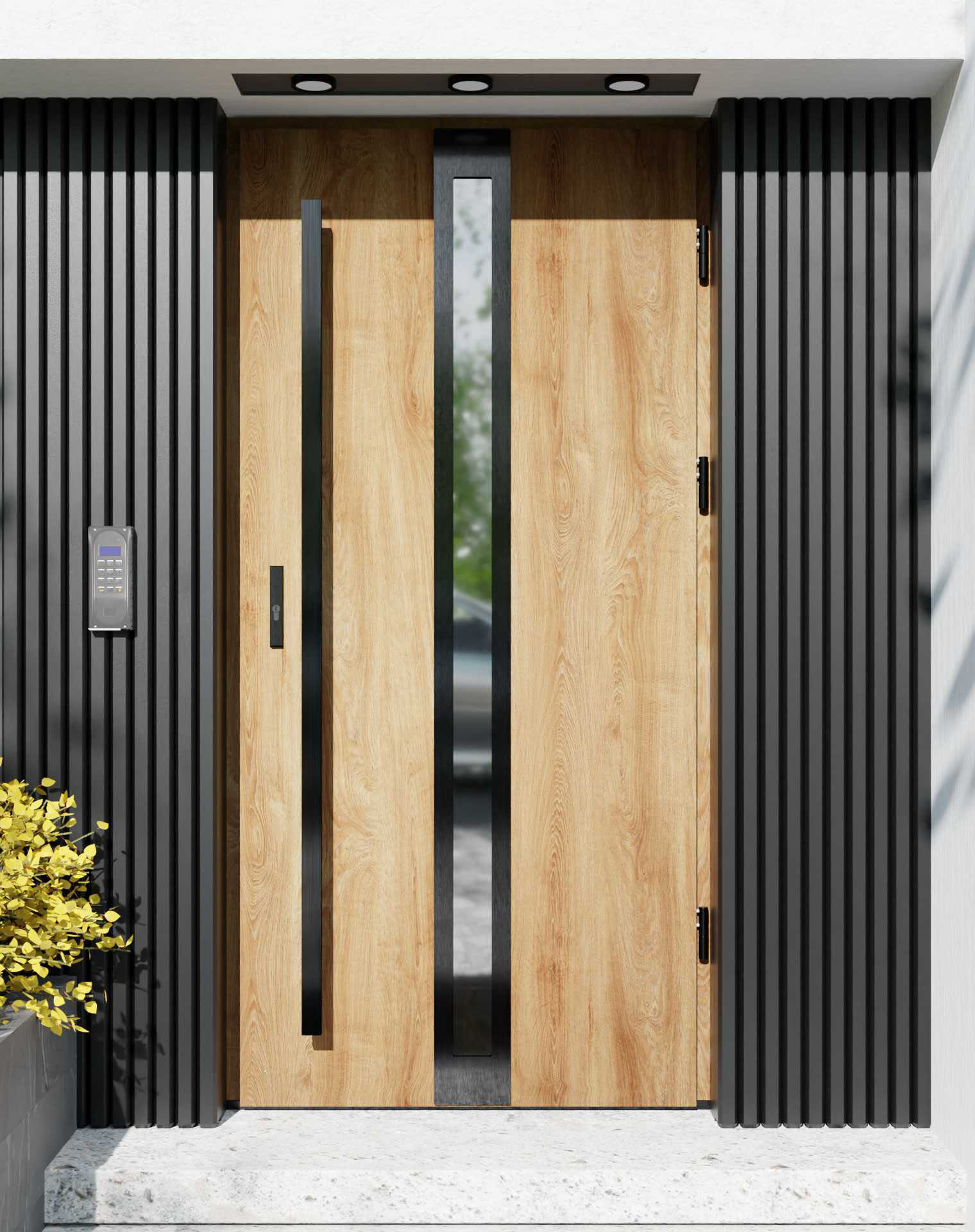 Drzwi zewnętrzne do domu z pochwytem i ościeżnicą aluminiową Otto 32 Noir w systemie Alu