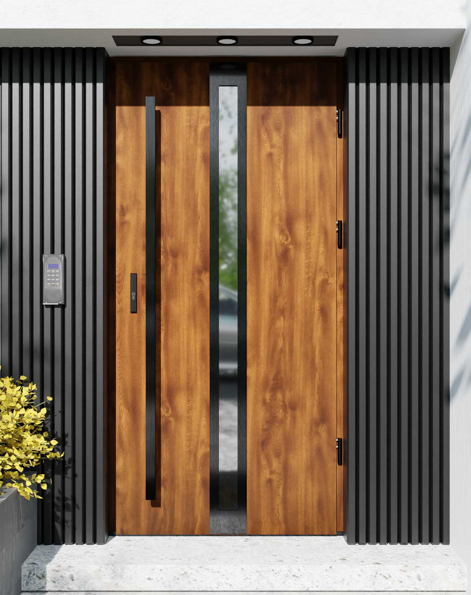 Drzwi zewnętrzne do domu z pochwytem i ościeżnicą aluminiową Otto 32 Noir w systemie Alu