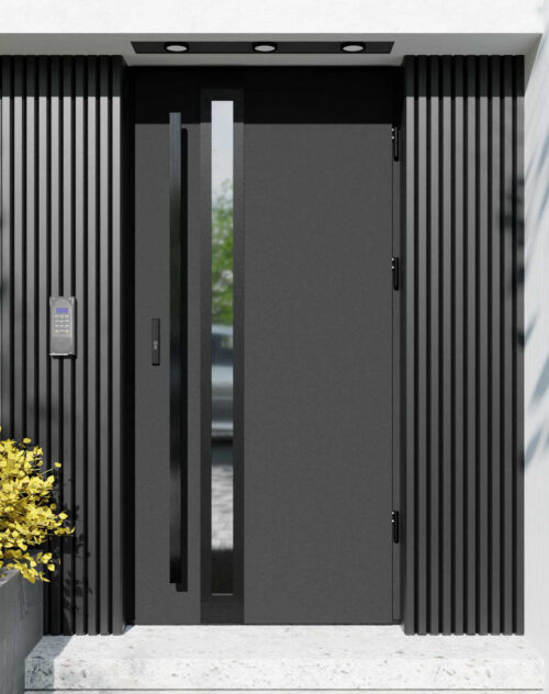 Drzwi zewnętrzne do domu z pochwytem i ościeżnicą aluminiową Otto 32B Noir Matt w systemie Alu extra