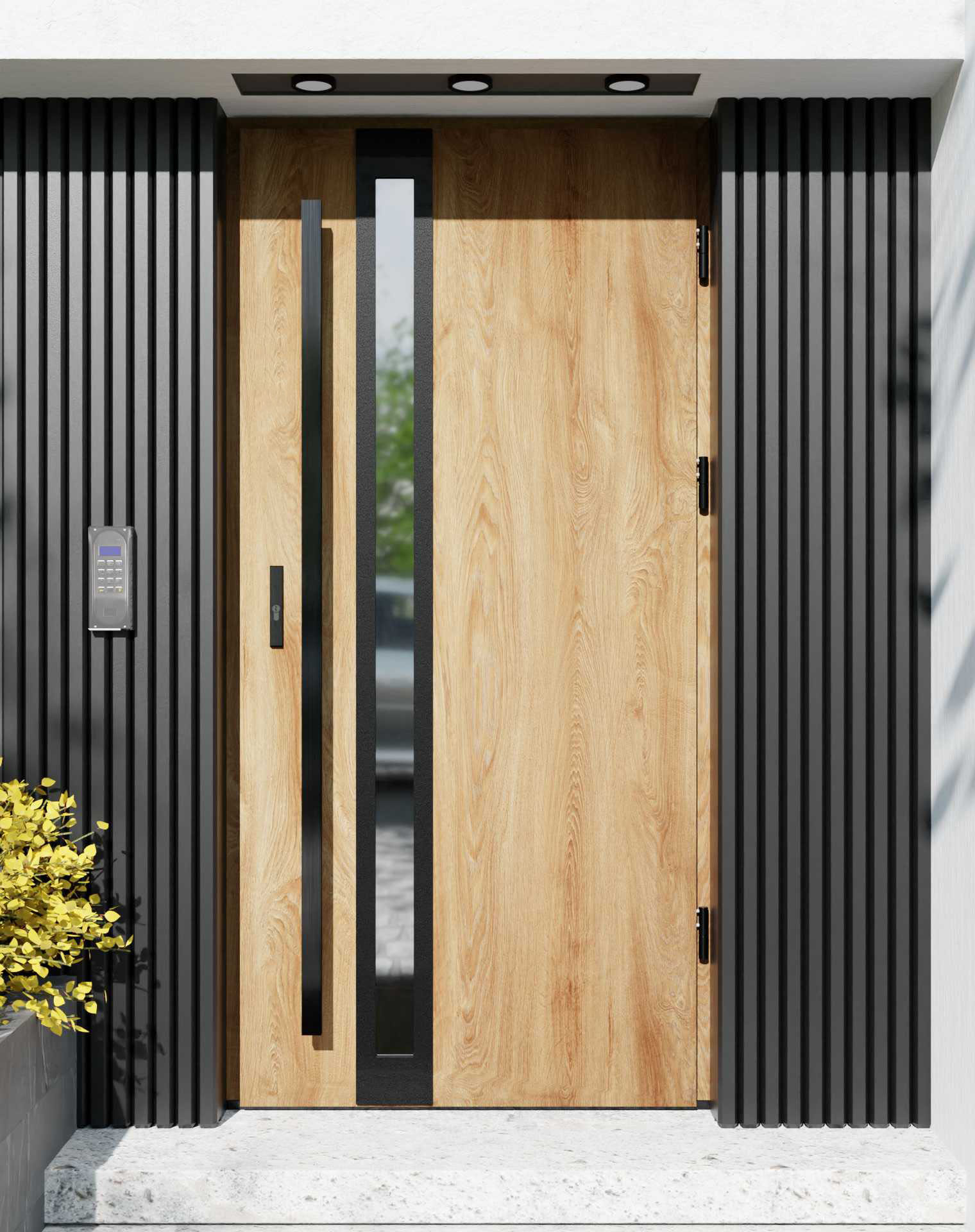 Drzwi zewnętrzne do domu z pochwytem i ościeżnicą aluminiową Otto 32B Noir Matt w systemie Alu