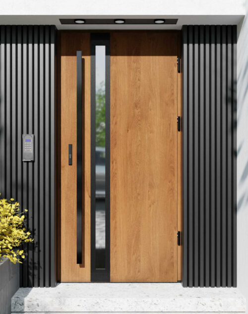 Drzwi zewnętrzne do domu z pochwytem i ościeżnicą aluminiową Otto 32B Noir Matt w systemie Alu