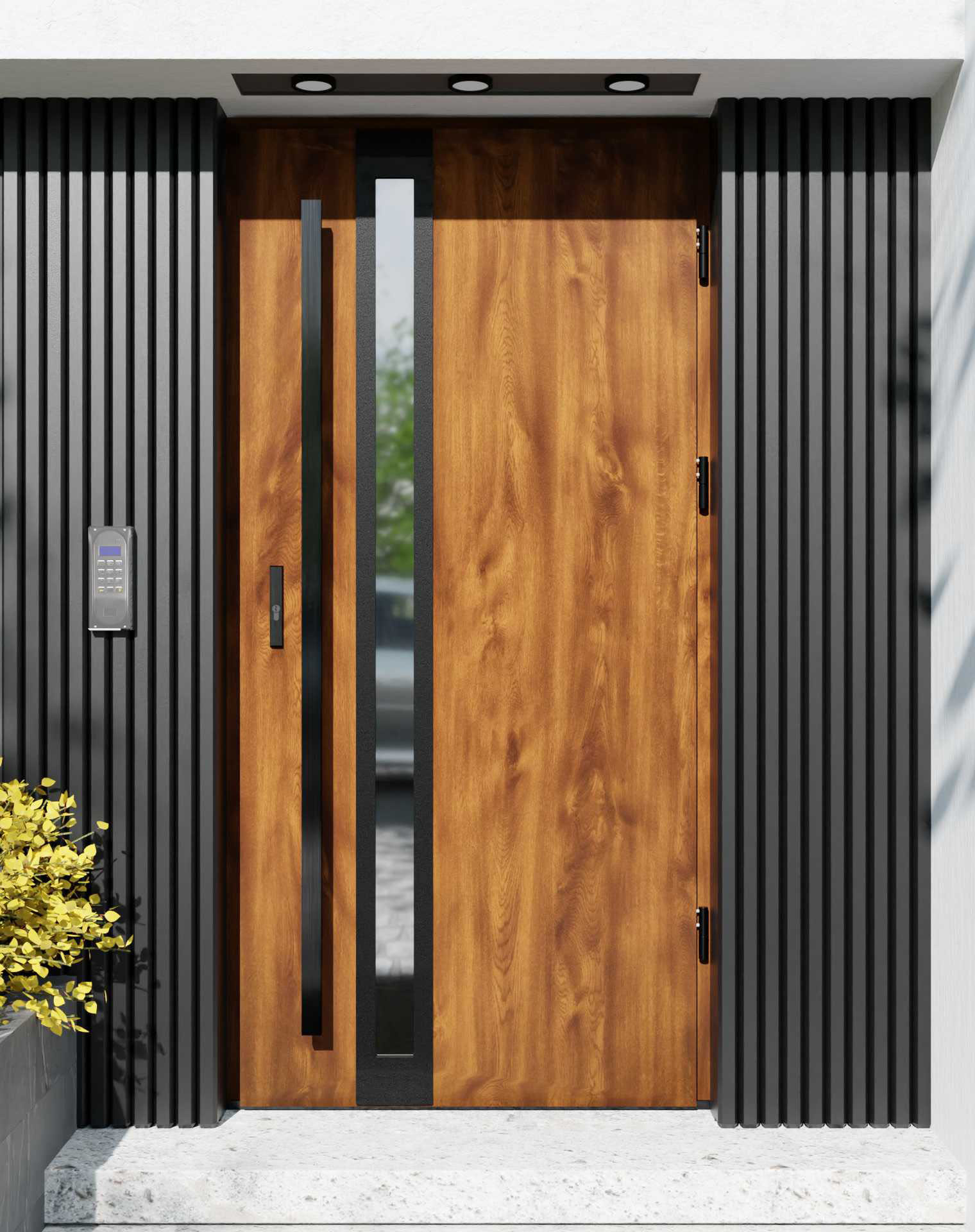 Drzwi zewnętrzne do domu z pochwytem i ościeżnicą aluminiową Otto 32B Noir Matt w systemie Alu